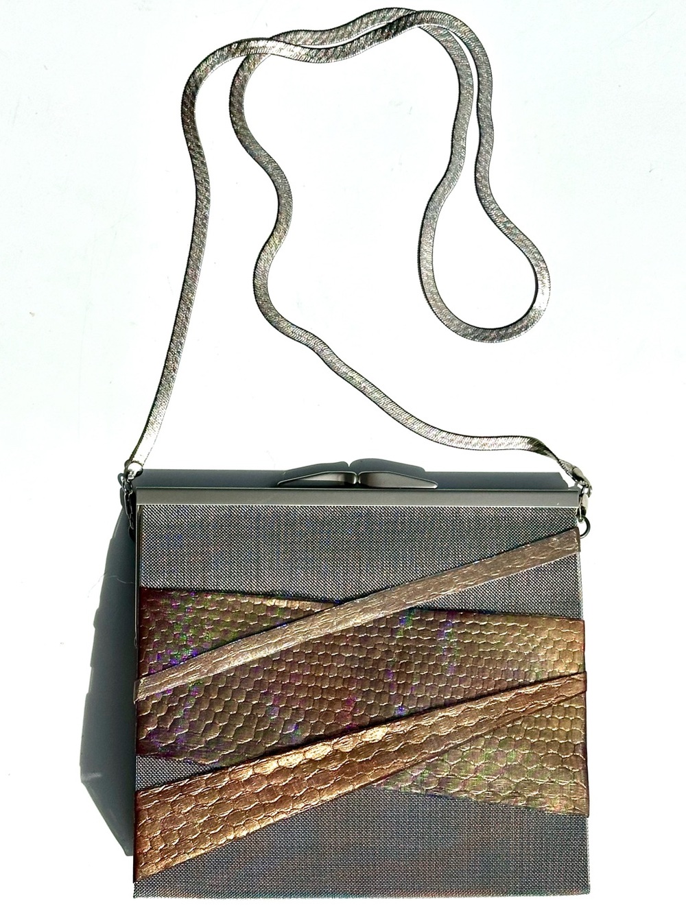 Bo’s Art Opera Collection Steel Mesh Bronze Shoulder Clutch Crosbody Evening Bag